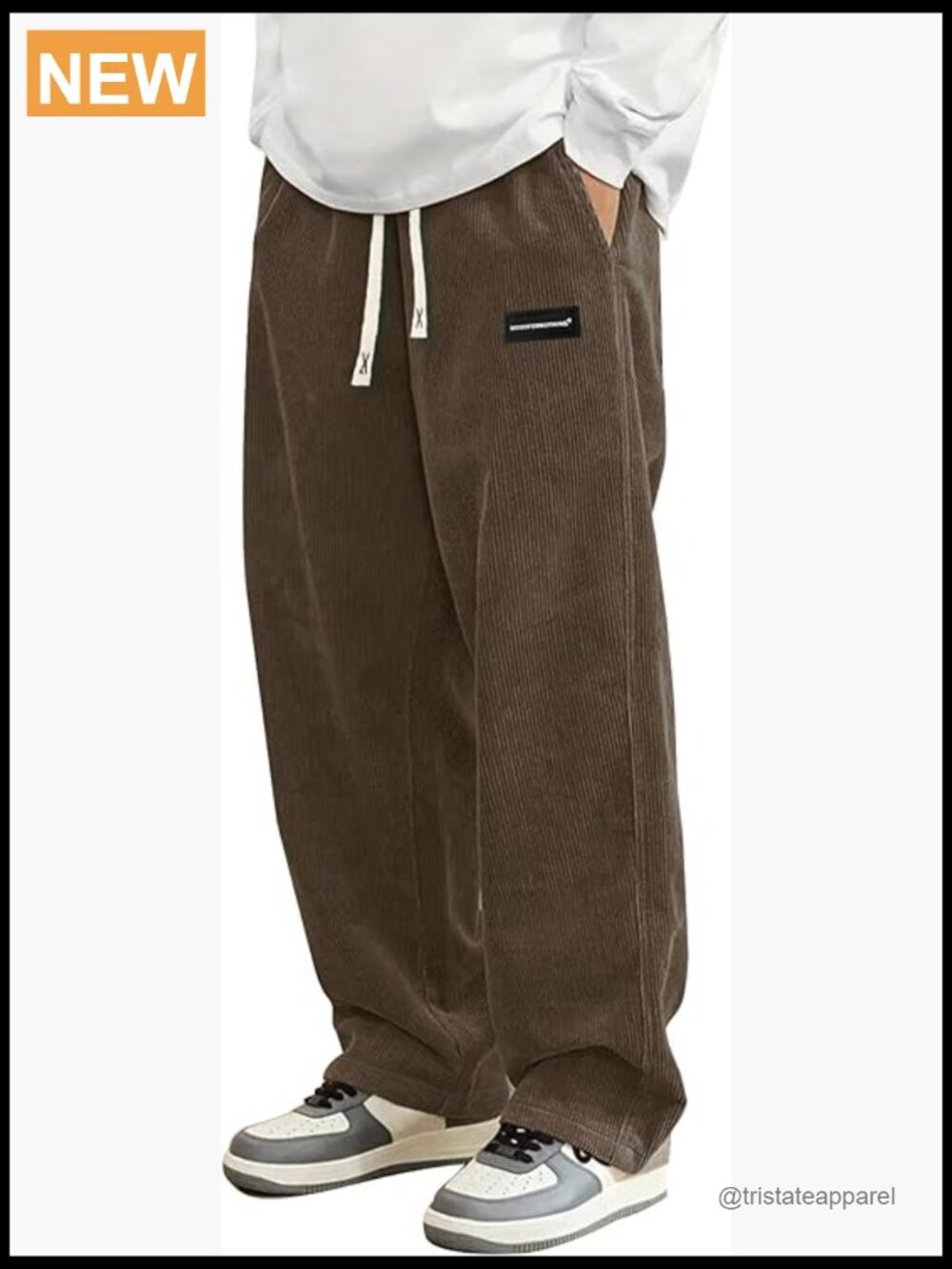 Mens Corduroy Casual Pants Loose Fit Wide Leg Straight Sweatpants Elastic Waist